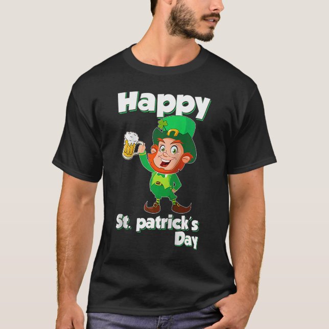 Leprechaun Beer Drinking Happy Saint Patricks Day  T-Shirt (Front)