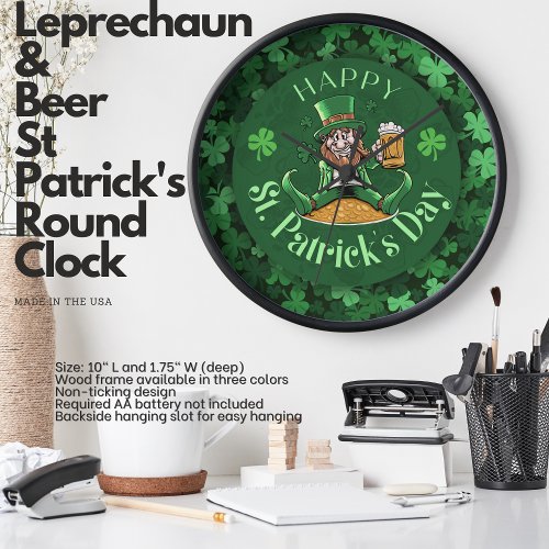 Leprechaun  Beer St Patricks Round Clock