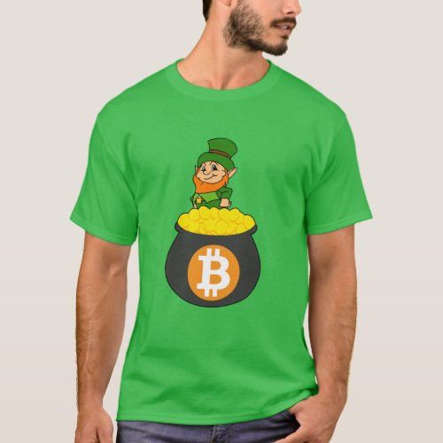 Leprechaun Bitcoin Pot Of Gold St Patricks Day T_Shirt