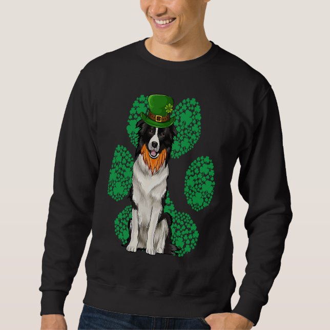 Leprechaun Border Collie St Patricks Day Shamrock  Sweatshirt (Front)