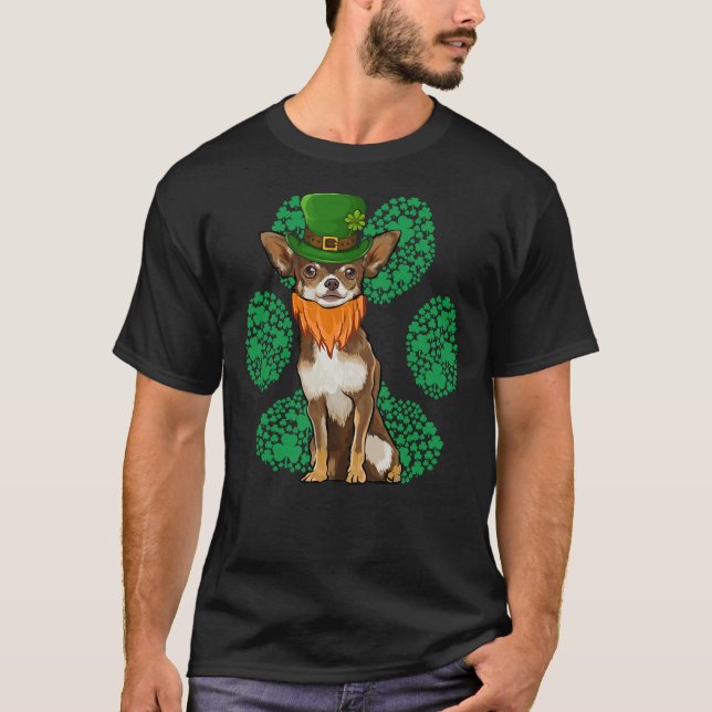 Leprechaun Brown Chihuahua St Patricks Day Shamroc T-Shirt (Front)