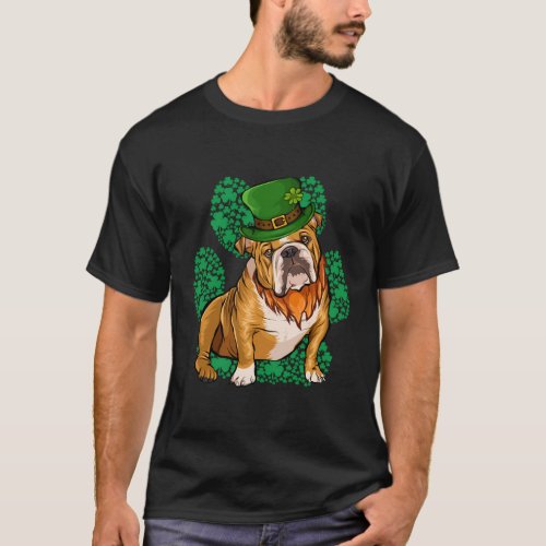 Leprechaun Bulldog St Patricks Day Shamrock Paw T_Shirt