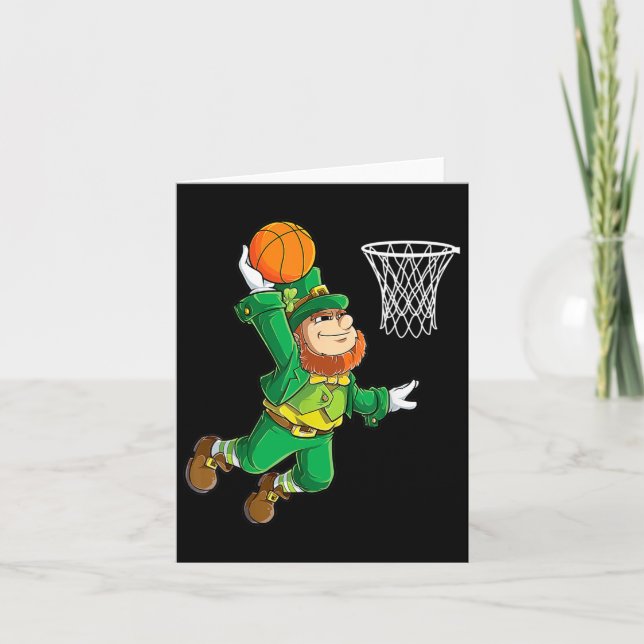 Leprechaun Bysketbyll Dunk St Patricks Day Boys Me Card (Front)