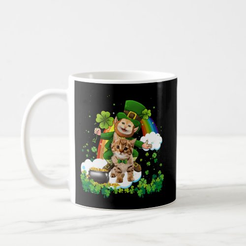 Leprechaun Cat Riding In Rainbow St Patricks Day Coffee Mug