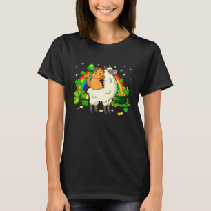 Leprechaun Cat Riding Llama Happy St Patricks Day T-Shirt