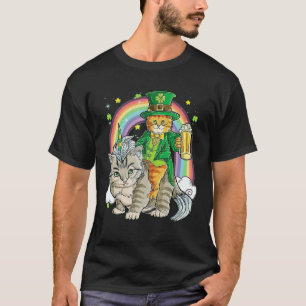 Leprechaun Cat Riding Unicorn Cat Caticorn Happy S T-Shirt
