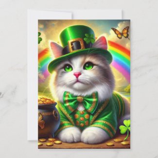 Leprechaun Cat St Patrick's Day Flat Holiday Card