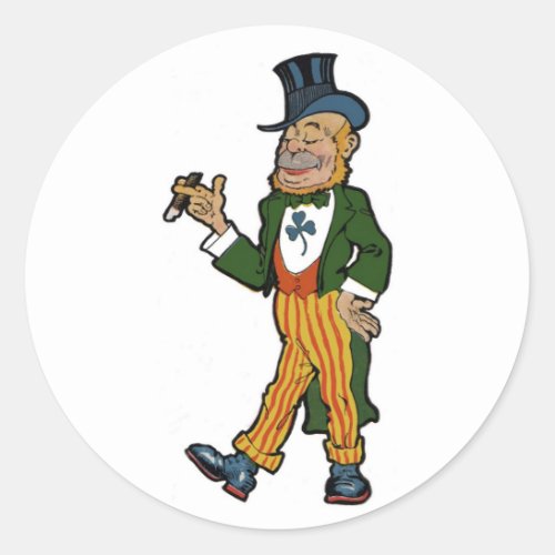 Leprechaun Cigar Top Hat Vintage St Patricks Classic Round Sticker