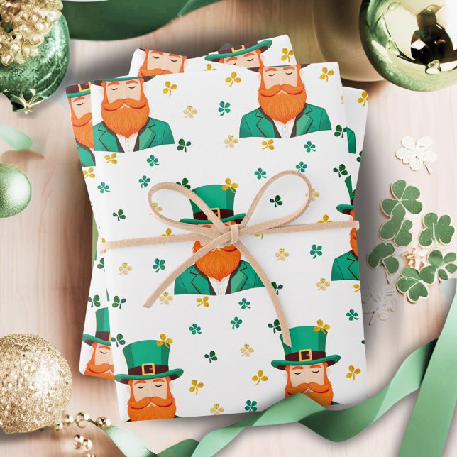 Leprechaun Clover Shamrock Patrick's Day Wrapping Paper Sheets (Creator Uploaded)