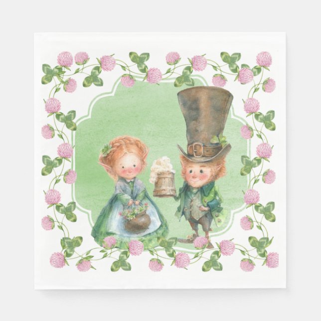 Leprechaun & Clover | St Patrick's Day Napkins (Front)