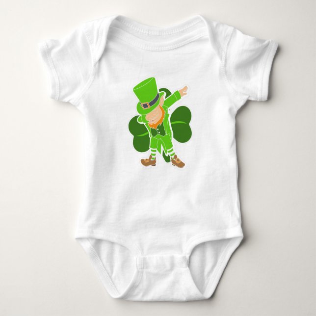 Leprechaun Dab Dance St Patricks Day Baby Shower Baby Bodysuit (Front)