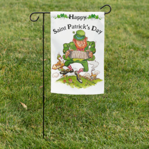 Leprechaun Dancing a Jig, Happy St. Patrick's Day Garden Flag