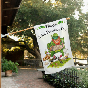 Leprechaun Dancing a Jig, Happy St. Patrick's Day  House Flag