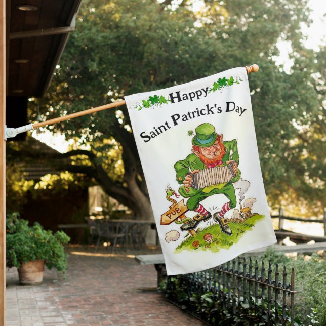 Leprechaun Dancing a Jig, Happy St. Patrick's Day  House Flag (In SItu)