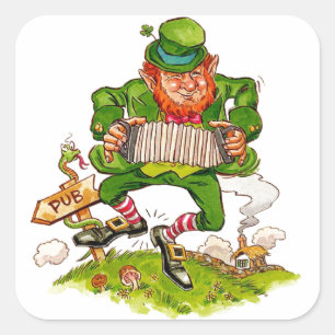 Leprechaun Dancing a Jig, Happy St. Patrick's Day Square Sticker