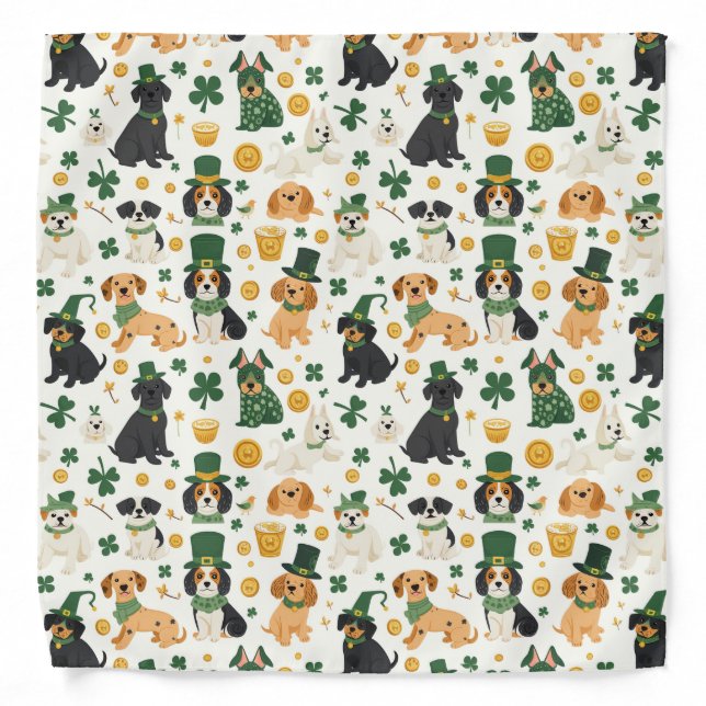 Leprechaun Dog Delight Green Pattern Bandana (Front)