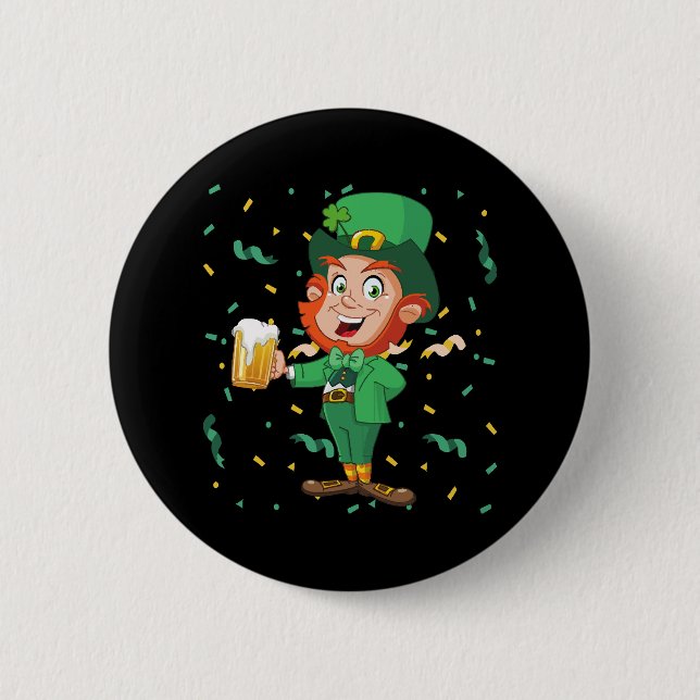 Leprechaun Drinking Beer St. Patrick's Day Button (Front)