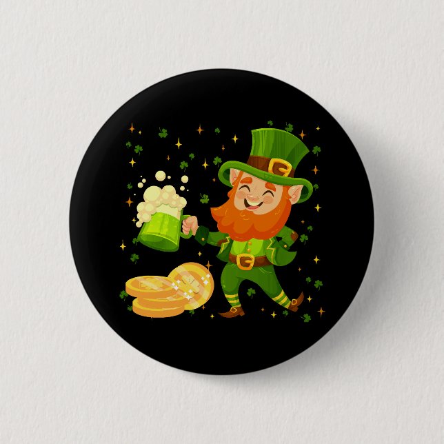 Leprechaun Drinking Beer St. Patrick's Day Button (Front)