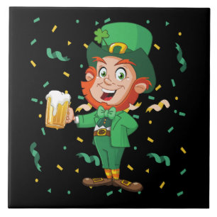 Leprechaun Drinking Beer St. Patrick's Day Ceramic Tile