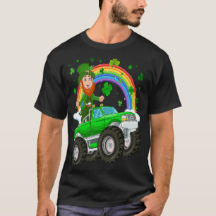Leprechaun Drive Monster Truck Shamrock Leaf St Pa T-Shirt