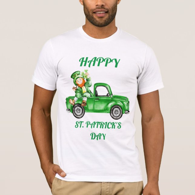 Leprechaun Driving Truck St. Patrick's Day T-Shirt (Front)