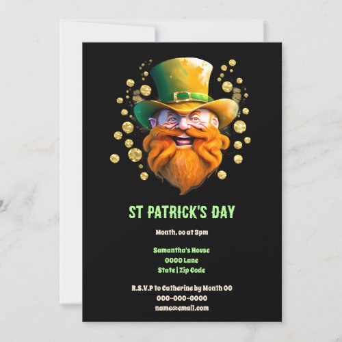 Leprechaun face gold coins 3D Irish party Invitation
