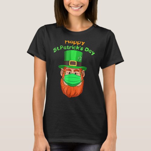 Leprechaun Face Mask Quarantine Happy St Patricks  T_Shirt