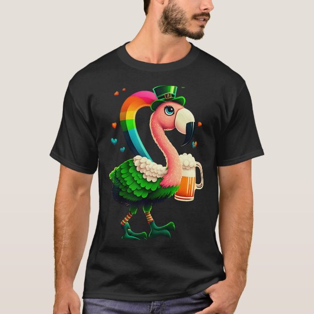 Leprechaun Flamingo Beer Irish Flamingo St Patrick T-Shirt (Front)