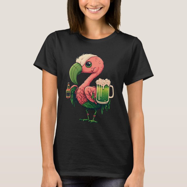 Leprechaun Flamingo Beer Irish Flamingo St Patrick T-Shirt (Front)