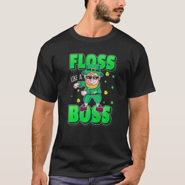 Leprechaun Floss Like A Boss  St Patricks Day Boys T-Shirt (Front)