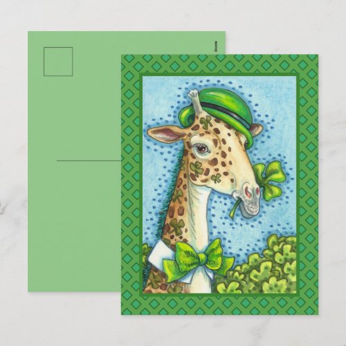 LEPRECHAUN GIRAFFE, COLORFUL ST. PATRICK'S DAY HOLIDAY POSTCARD