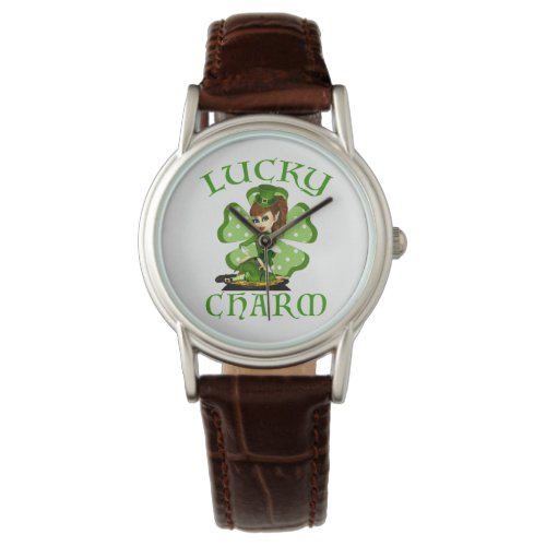 Leprechaun Girl Lucky Charm Wrist Watch