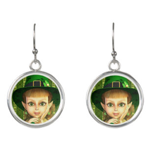 Leprechaun Girl St. Patrick's Day Drop Earrings