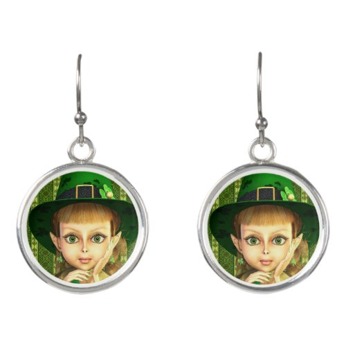 Leprechaun Girl St Patricks Day Drop Earrings