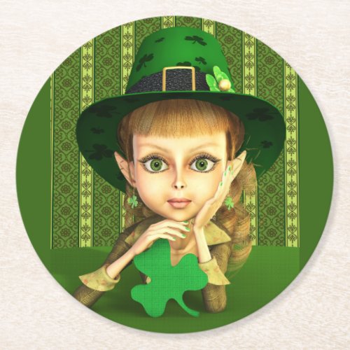 Leprechaun Girl St Patricks Day Paper Coasters