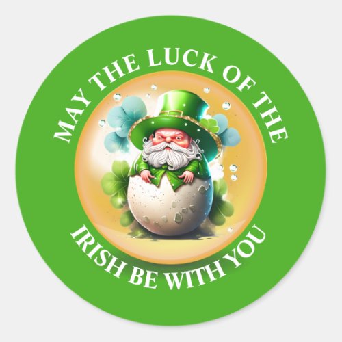 Leprechaun gnome hatching out of egg Irish news Classic Round Sticker