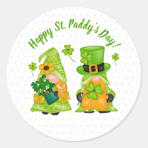 Leprechaun Gnome Shamrock Happy St Paddys Day Classic Round Sticker