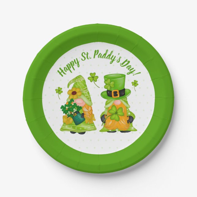 Leprechaun Gnome Shamrock Happy St. Paddy's Day Paper Plates (Front)