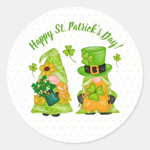 Leprechaun Gnome Shamrock Happy St Patricks Day Classic Round Sticker