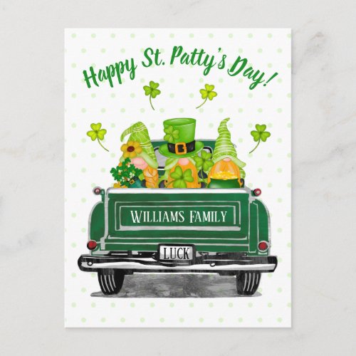 Leprechaun Gnome Vintage Green Truck St Paddys  Postcard