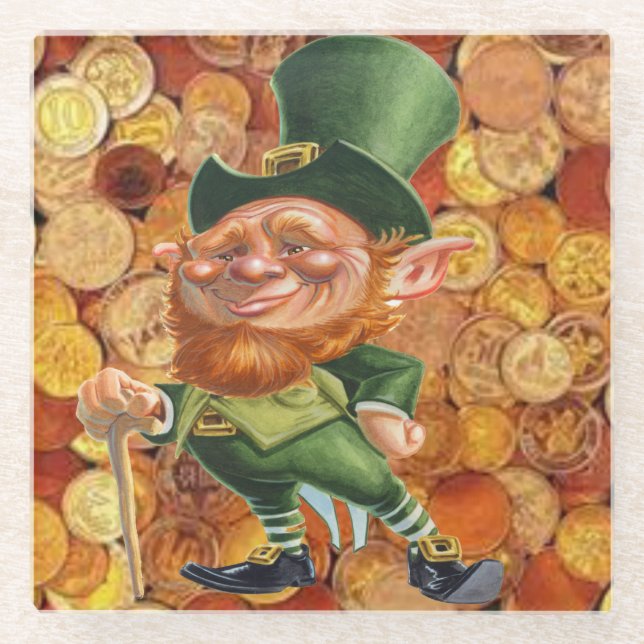 leprechaun gold coins glass coaster (Front)