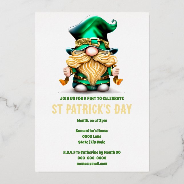 Leprechaun gold foil folklore Eire elf holiday Invitation (Front)