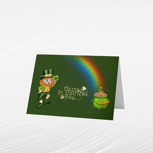  Leprechaun Green Pot Gold Rainbow St Patricks Day Holiday Card