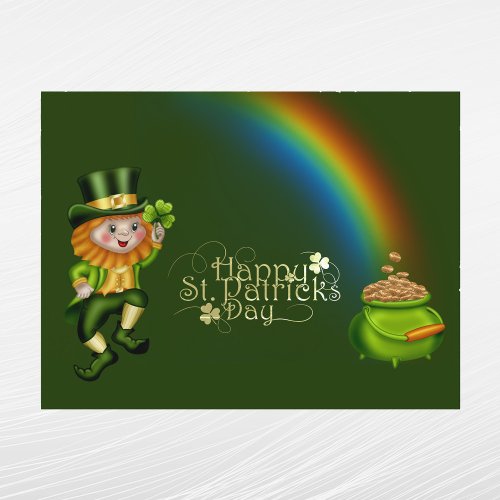  Leprechaun Green Pot Gold Rainbow St Patricks Day Holiday Postcard