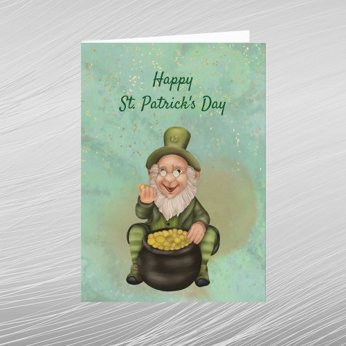 Leprechaun Green Pot of Gold St Patricks Day Holiday Card