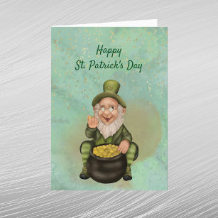 Leprechaun Green Pot of Gold St Patricks Day Holiday Postcard
