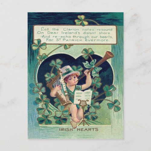 Leprechaun Harp Shamrock Horn Postcard