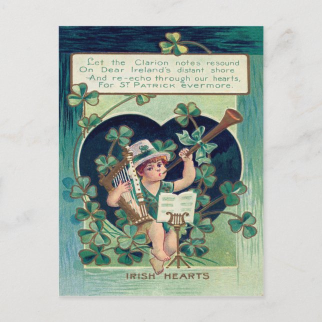 Leprechaun Harp Shamrock Horn Postcard (Front)