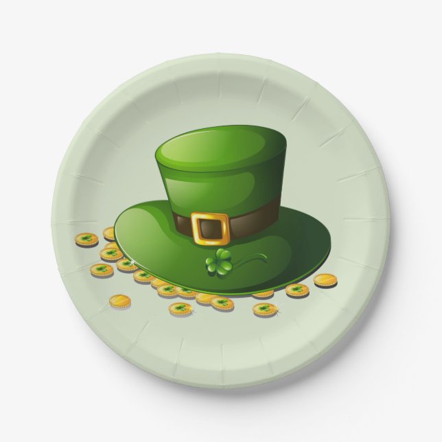 Leprechaun Hat and Gold Coins Paper Plates (Front)