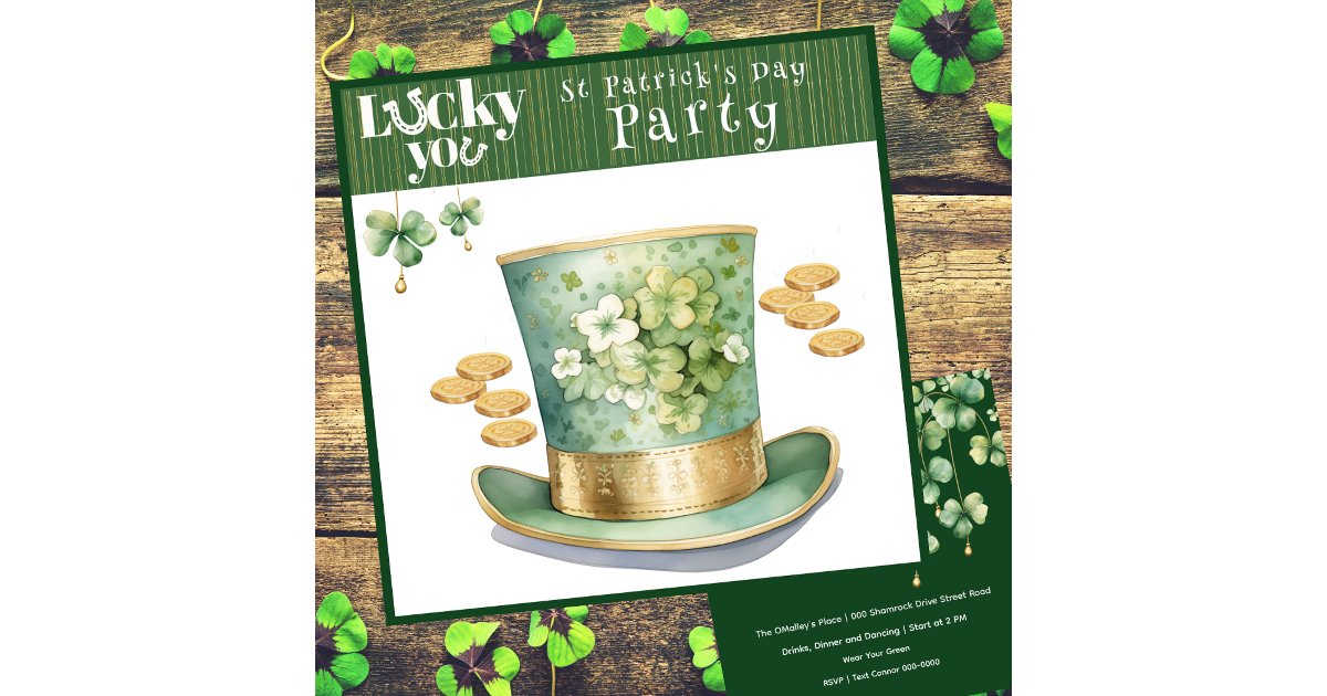 Leprechaun Hat and Gold Coins Party Invitation | Zazzle